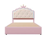 Cama tapizada 140x200cm en símil piel - con led + 2 cajones y cama nido 90x190cm - rosa