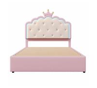 Cama tapizada 140x200cm en símil piel - con led + 2 cajones y cama nido 90x190cm - rosa