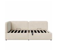Cama tapizada 90x200 - sofá cama de terciopelo con almacenaje hidráulico, cabecero alto y respaldo intercambiable - beige