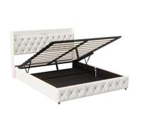 Cama Tapizada Beige con LED RGB y Mando, Canapé Abatible con Gran Almacenaje, Cabecero con USB-C, 140x200/160x200 cm 160x200 cm