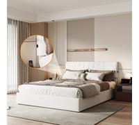 Cama tapizada Comanlai de 140 x 190 cm, espacio de almacenamiento hidráulico, cama doble con somier, cama juvenil, sin colchón, color blanco roto Off-white 140*190cm