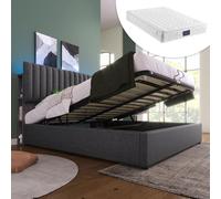 Cama tapizada con espacio de almacenamiento, cama doble, control LED mediante aplicación, cama con función de carga USB tipo C, espacio de almacenamiento y cabecero ajustable