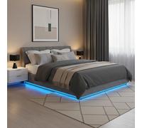 Cama tapizada con iluminación LED, modelo "Tröstiar", con cajón para ropa de cama, tamaño 180 x 200 cm, color gris antracita