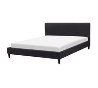 Cama Tapizada En Tela Negro 160 X 200 Cm Marco De Listones Cabecero Estilo Contemporáneo Fitou