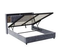 Cama tapizada en terciopelo 140x200/160x200 cm con USB, cabecero con almacenaje y canapé abatible 160x200 cm