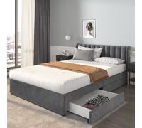 Cama tapizada Flieks de 140x200 cm, cama doble con somier y 2 cajones, cama con espacio de almacenamiento, cama de madera, tapizada en terciopelo, sin colchón