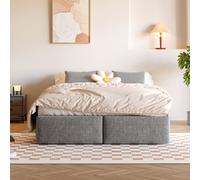 Cama tapizada Flieks de 140x200 cm con 2 cajones, cama box con base de láminas, cama con almacenamiento, cama doble de madera sin cabecero, color gris