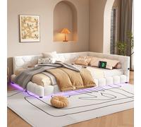 Cama tapizada Flieks de 140x200 cm con USB, sofá cama con somier, cama nido/sofá cama con LED, cama de invitados, sofá cama, doble, terciopelo, blanco