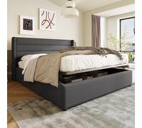 Cama tapizada Flieks de 160x200 cm, cama con somier y espacio de almacenamiento, cama con base de muelles, cama hidráulica, cama juvenil, funcional, color gris