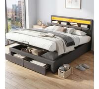 Cama tapizada Flieks de 180x200 cm con 2 cajones, cama con somier y espacio de almacenamiento, cama doble con tapicería de cuero y cabecero con espacio de almacenamiento, cama juvenil con espacio de a
