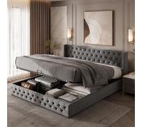 Cama tapizada Flieks de 180x200 cm con somier, cama box con sistema hidráulico, cajón y espacio de almacenamiento, cama doble de terciopelo con espacio de almacenamiento, cama multifuncional, color gr