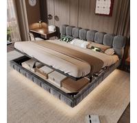 Cama tapizada Flieks de 180x200 cm con USB y puerto tipo-C, cama hidráulica con espacio de almacenamiento, tapizada en cuero sintético, cama doble para jóvenes con espacio de almacenamiento, cama hidr