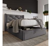 Cama tapizada Flieks de 90x200 cm, con base con sistema hidráulico, cajón de almacenamiento, estructura de cama y somier, cama funcional con espacio de almacenamiento, confeccionada en algodón, color 
