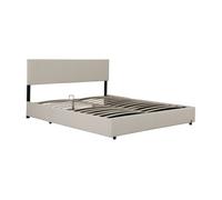 Corium Cama Tapizada Juva con Espacio de Almacenamiento Somier Abatible Cama Doble con Cabecero Tapizado en Pana 180 x 200 cm - Beige