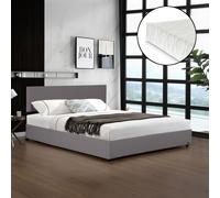 Cama tapizada modelo 'Juva', cama doble con colchón, cajón para ropa de cama y somier abatible, dimensiones 140 x 200 cm, color gris cordoba
