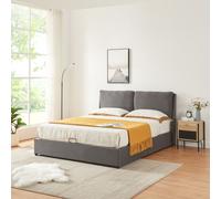 Cama tapizada modelo "Lunner", cama doble con cajón para ropa de cama, 160 x 200 cm, color gris oscuro