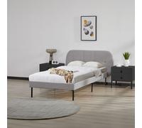 Cama tapizada modelo "Porvoo", estructura de madera de haya, tapizada en tela, dimensiones 90 x 200 cm, color gris