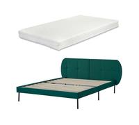 Cama tapizada porvoo con cabecero somier terciopelo con colchón 140x200cm - verde oscuro [en.casa]