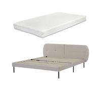 Cama tapizada porvoo con cabecero somier terciopelo con colchón 160x200cm - beige [en.casa]
