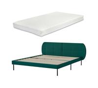 Cama tapizada porvoo con cabecero somier terciopelo con colchón 160x200cm - verde oscuro [en.casa]