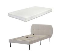 Cama tapizada porvoo con cabecero somier terciopelo con colchón 90x200cm - beige [en.casa]