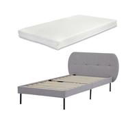 Cama tapizada porvoo con cabecero somier textil colchón 90x200cm - gris [en.casa]