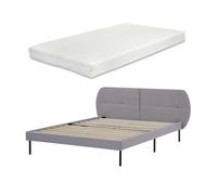 Cama tapizada porvoo con cabecero somier textil con colchón 140x200cm - gris [en.casa]