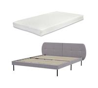 Cama tapizada porvoo con cabecero somier textil con colchón 160x200cm - gris [en.casa]