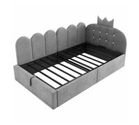 Cama tapizada tipo daybed 90x200 cm - sofá cama con almacenaje hidráulico, cama de invitados en forma l, diseño de rejilla con corona, sin colchón - gris