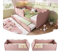 Cama tapizada tipo diván, 90x190 cm, convertible en sofá o cama, con estructura de somier, tapizada en terciopelo, sin colchón. Color rosa