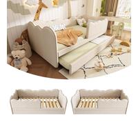 Cama tapizada tipo diván, 90x190 cm. Puede usarse como sofá diario o como cama. Somier de láminas, tela de lino, sin colchón. Color beige