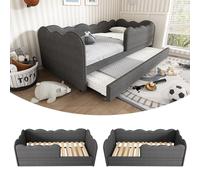Cama tapizada tipo diván, 90x190 cm, sofá cama tipo diván con cama extraíble de 90x190 cm, cama infantil con somier, color gris, sin colchón