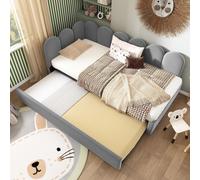 Cama tapizada tipo diván, 90x200 cm, convertible en sofá diario o cama infantil. Cama extraíble de 90x190 cm. Incluye somier. Tapizado en terciopelo, sin colchón. Color: gris
