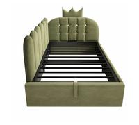Cama tapizada tipo diván sofá cama 90x190 cm - almacenamiento hidráulico, forma l, terciopelo, diseño corona y rejilla, sin colchón - verde