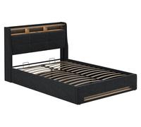 Cama tapizada Vitalispa Christin Antracita/roble 140x200 con LED y conexión USB, Model 59367