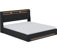 Cama tapizada Vitalispa Christin Antracita/roble 180x200 con LED, puerto USB y colchón, Model 57765