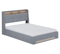 Cama tapizada Vitalispa Christin Gris/roble 140x200 con colchón, LED y conexión USB, Model 59805