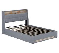 Cama tapizada Vitalispa Christin Gris/roble 140x200 con LED y conexión USB, Model 59366