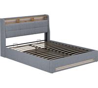 Cama tapizada Vitalispa Christin Gris/roble 160x200 con LED y puerto USB, Model 56453