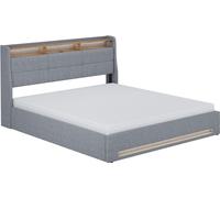 Cama tapizada Vitalispa Christin Gris/roble 180x200 con LED, puerto USB y colchón, Model 57766