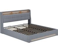 Cama tapizada Vitalispa Christin Gris/roble 180x200 con LED y puerto USB, Model 56451