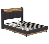 Cama tapizada Vitalispa Nura Antracita 140x200 con 4 cajones, Model 59369