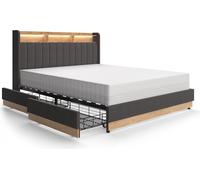 Cama tapizada Vitalispa Nura Antracita 160x200 cm con 4 cajones, Model 51723