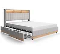Cama tapizada Vitalispa Nura Gris 160x200 cm con colchón, Model 51957