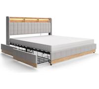 Cama tapizada Vitalispa Nura Gris 180x200 cm con colchón, Model 51955