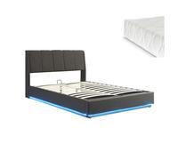 Cama tapizado led tröstiar con somier abatible + colchón 140x200cm negro [en.casa]