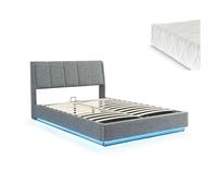 Cama tapizado led tröstiar con somier abatible + colchón 160x200cm antracita [en.casa]