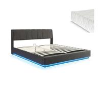 Cama tapizado led tröstiar con somier abatible + colchón 180x200cm negro [en.casa]