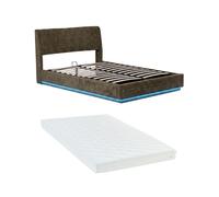 Cama tapizado led tröstiar con somier abatible + colchón lino 180x200cm verde [en.casa]
