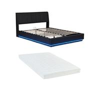 Cama tapizado led tröstiar con somier abatible + colchón polipiel 180x200cm negro [en.casa]